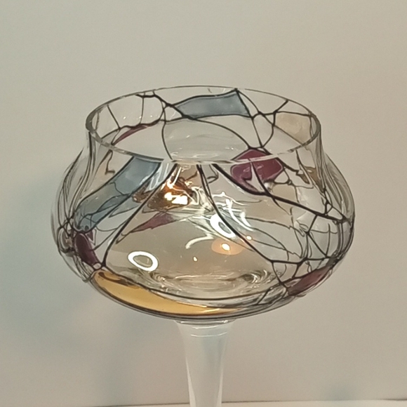 Vintage Partylite mosaic calypso stemmed glass votive candle holder & snuffer - Picture 2 of 6